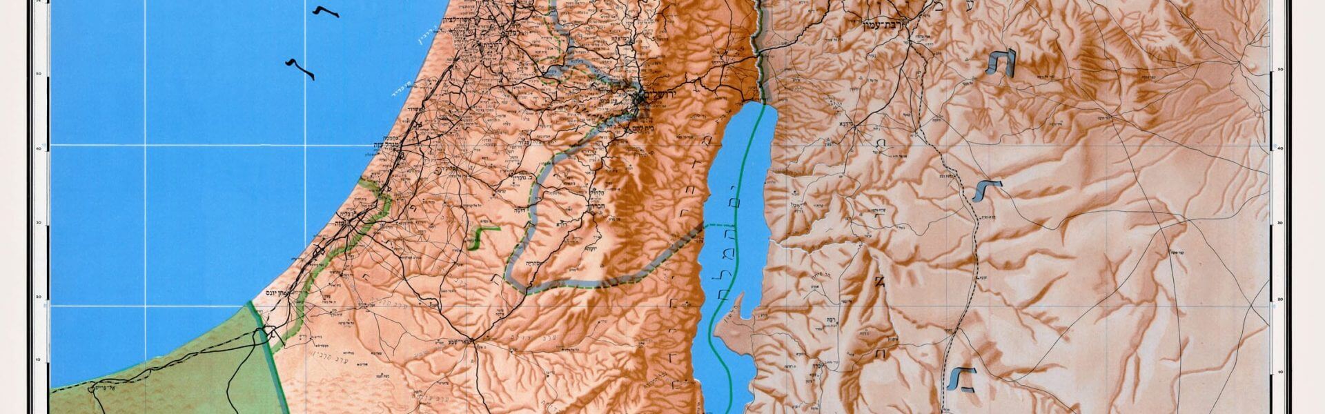 תמונה ראשית: מפת תבליט של ארץ ישראל שיצאה בשנת 1949 בהוצאת יוסף שפירא. מתוך ויקישיתוף, shaul shapiro [CC BY-SA 3.0]