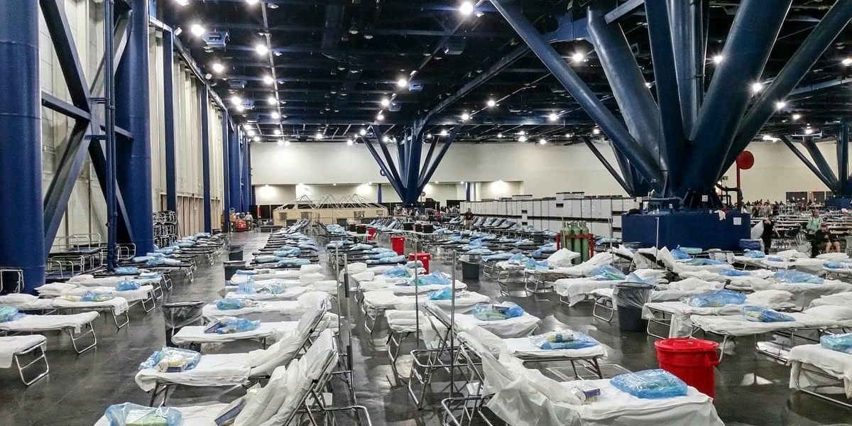 Federal Medical Stations (FMS) at George R. Brown Convention Center in Houston in response to the devastating aftermath of Hurricane Harvey. Original image sourced from US Government department: Public Health Image Library, Centers for Disease Control and Prevention.